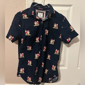 Denim & Flower Christmas Button Shirt Small 38 Ricky Singh Santa Claus Surfboard